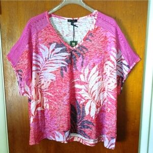 DG2 Diane Gilman V-Neck Floral Rhinestone Embellished Top size 4x New with Tags